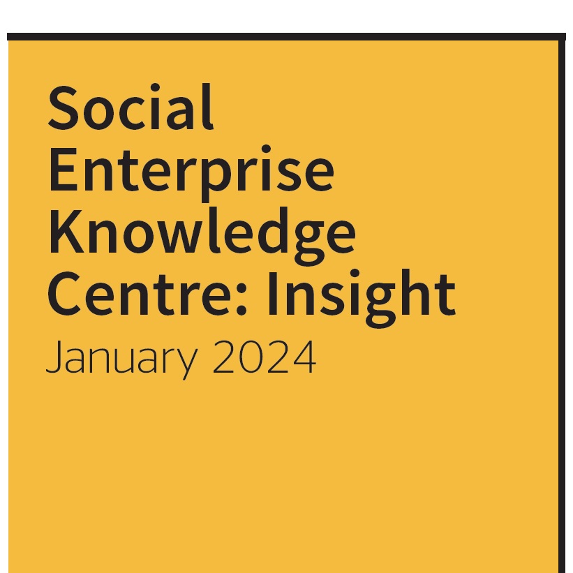 front cover of the report . A yellow square with the title Social Enterprise Knowledge Centre Insight January 2024