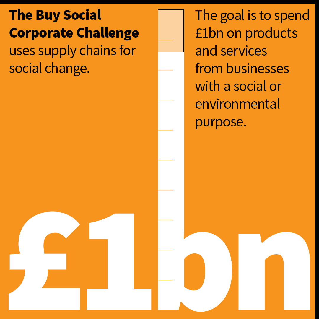 white text on a orange background showing £ 1 billion. The b is like a ruler showing the target of the Challenge